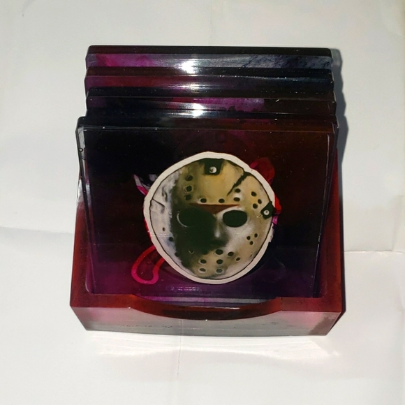 Jason Themed Coasters + Holder/Horror/Resin Coasters/Square/5pc plus holder - Picture 11 of 12